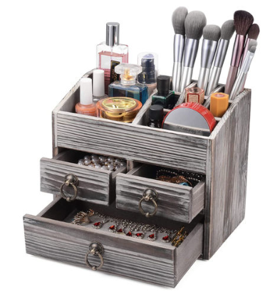 Wooden Makeup Organizer Storage Organizer with 3 Drawers 8 Compartments Desk Cosmetic Storage Box RSMBG215762