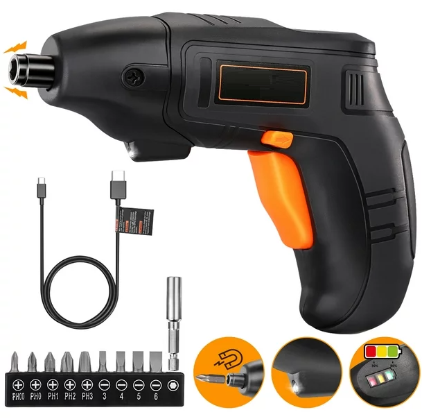 TACKLIFE Electric Cordless Screwdriver Rechargeable with LED Light, 10 Pcs Screwdriver Bits, Power Indicator 3.6V - SDP60DC