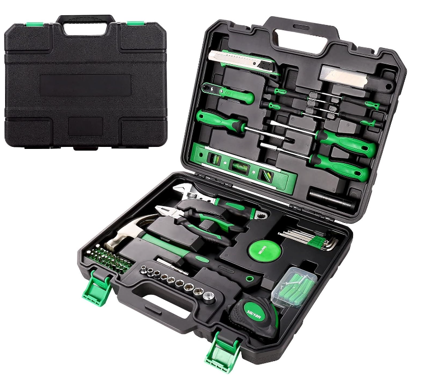 TACKLIFE 124 Pcs General Household Hand Tool Kit with Plastic Toolbox Storage Case, Essential Tool,MTS01H