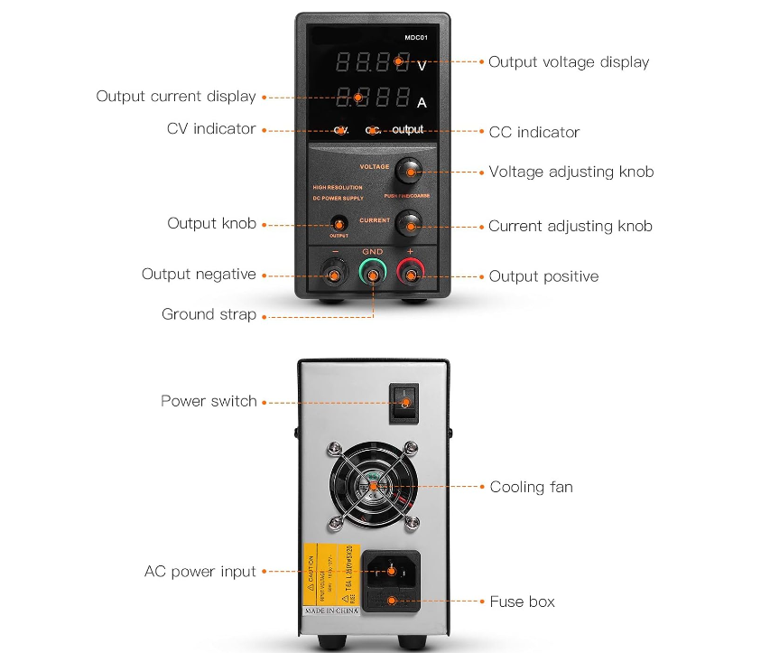 TACKLIFE DC Power Supply Variable, 30V 5A with 4 Digits Display, Course and Fine Adjustments(00.01V, 0.001A)-MDC01