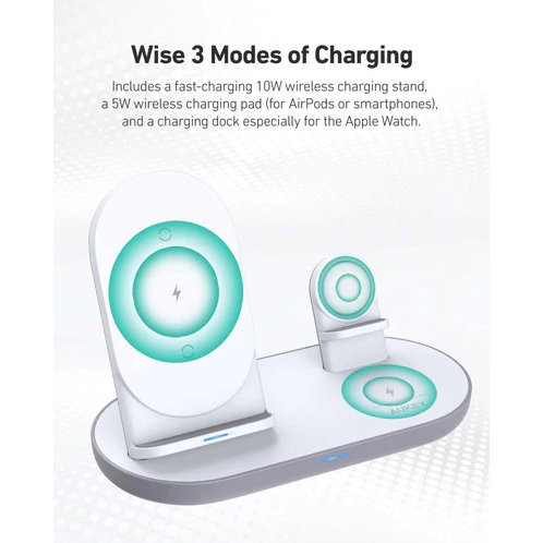 AUKEY LC-A3 Aircore 3 in 1 Wireless Charging Station Stand - White