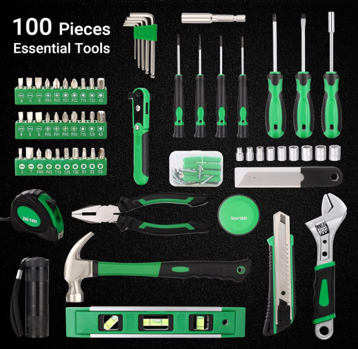 TACKLIFE 124 Pcs General Household Hand Tool Kit with Plastic Toolbox Storage Case, Essential Tool,MTS01H