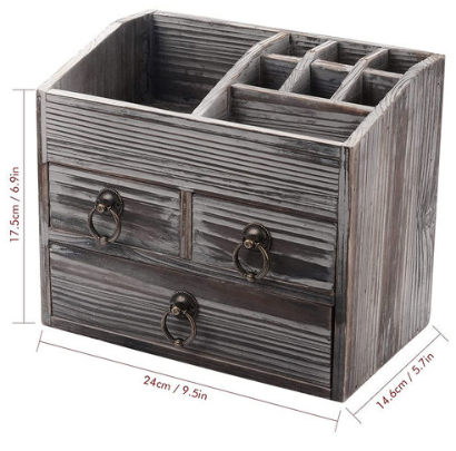 Wooden Makeup Organizer Storage Organizer with 3 Drawers 8 Compartments Desk Cosmetic Storage Box RSMBG215762