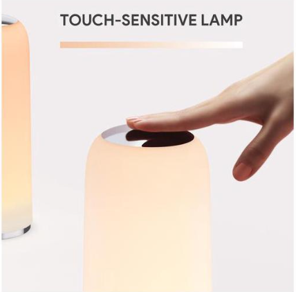 AUKEY LT-T7R Table Lamp RGB Touch-Sensitive Bedside Lamp with Timer Function Dimmable Warm White Light & Color-Changing Light, Night Light with Memory Function for Living Rooms and Bedrooms