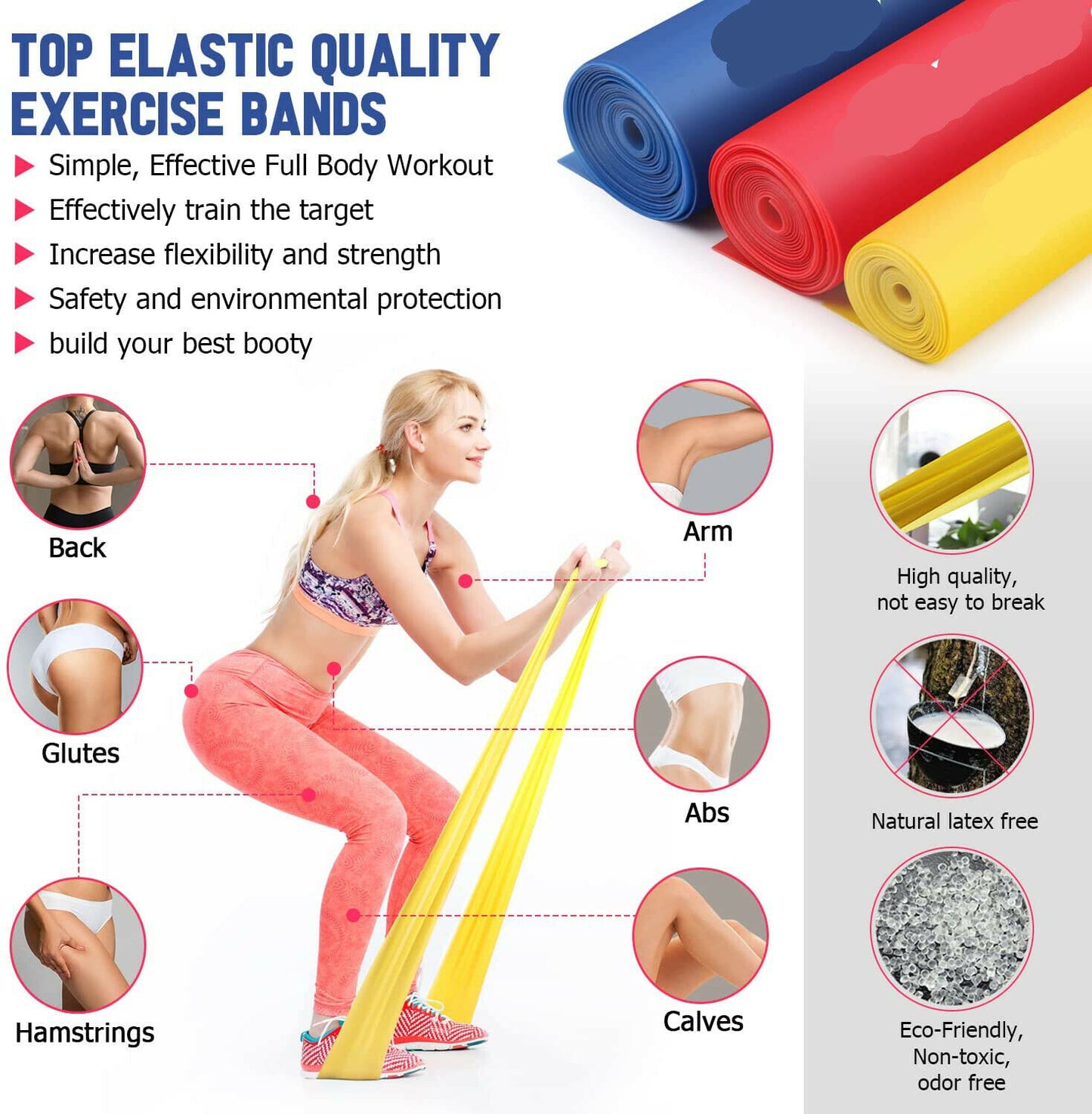 INTEY #INTRB04 3 Bands 59 x 5.9" Yoga Pilates Rehab NEW