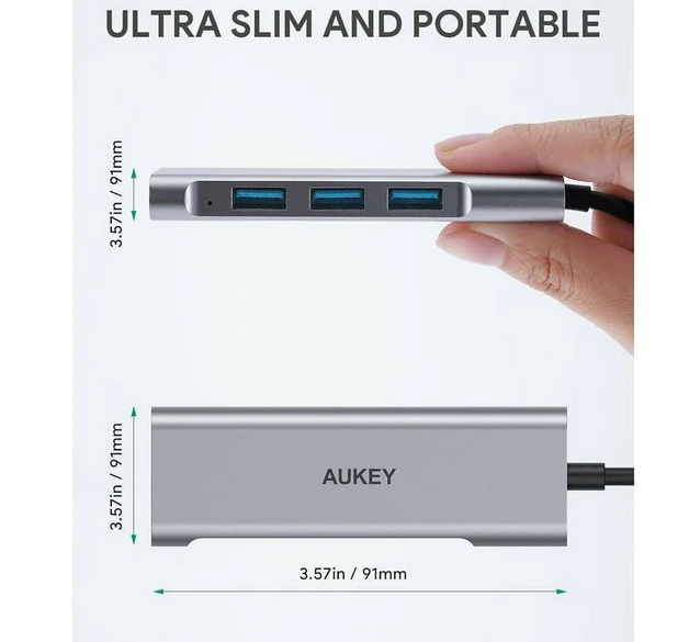 AUKEY CB-C94 4-Port USB C Hub Aluminum Alloy with 4 USB 3.0 Ports
