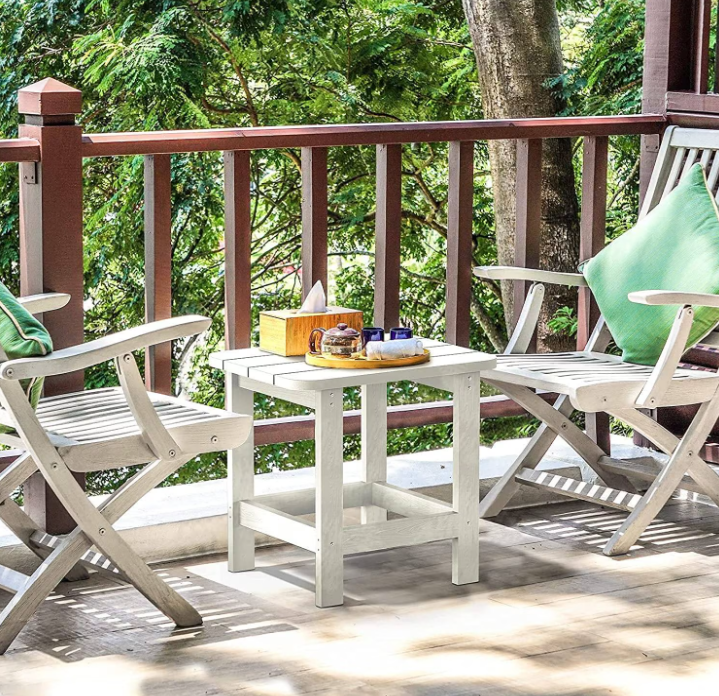 SNAN Outdoor Side Table, Adirondack Outdoor Side Table for Garden, Porch, Beach, Indoors and More, 18.9L 14.9W 18.1H Inches, White TF-3333C1