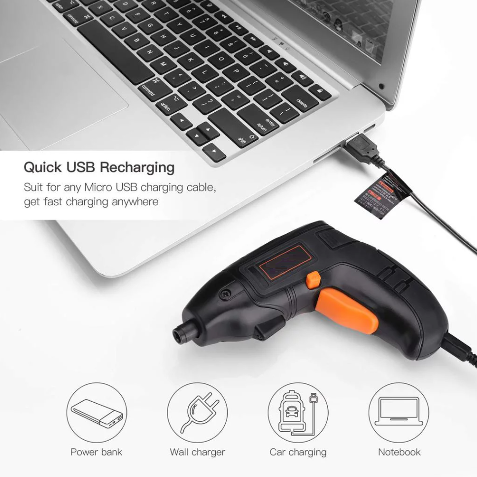 TACKLIFE Electric Cordless Screwdriver Rechargeable with LED Light, 10 Pcs Screwdriver Bits, Power Indicator 3.6V - SDP60DC