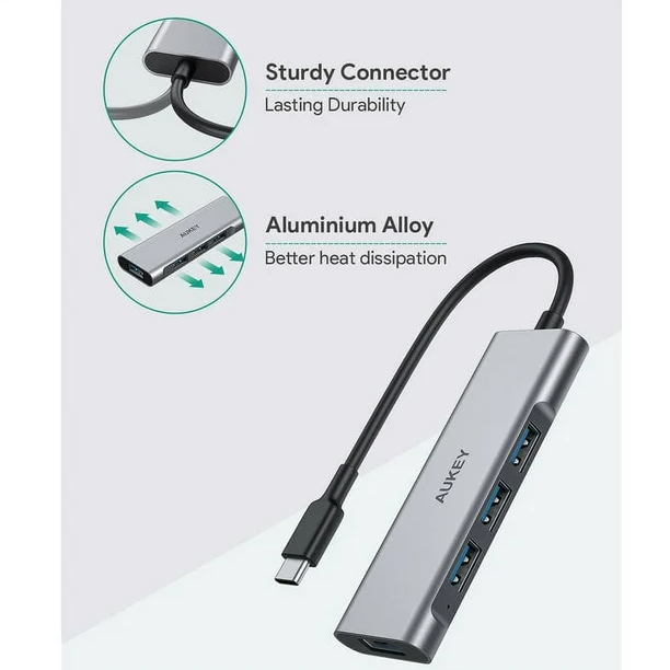 AUKEY CB-C94 4-Port USB C Hub Aluminum Alloy with 4 USB 3.0 Ports