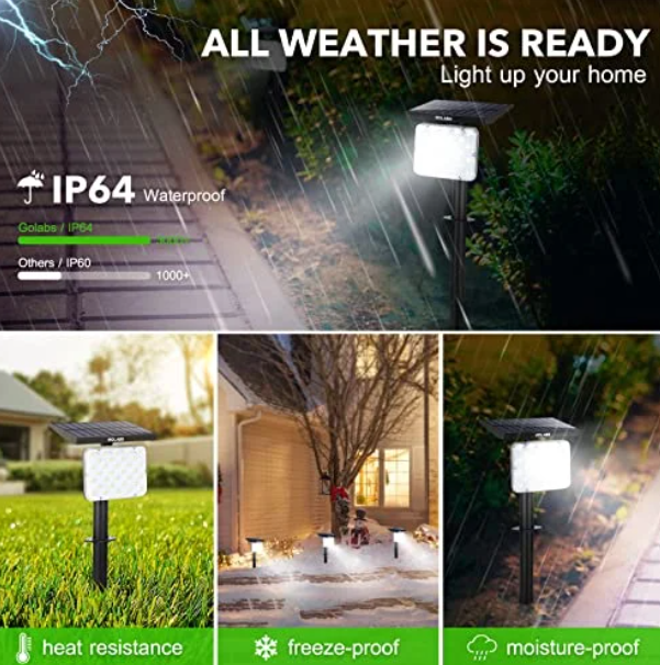 GOLABS 64 LEDs Solar Landscape Spotlights, 2-in-1 Waterproof Solar Powered Wall Lights, Adjustable Cold & Warm Outdoor Decorative Lighting for Yard Garden Driveway Porch Walkway Pool Patio 2 Pack
