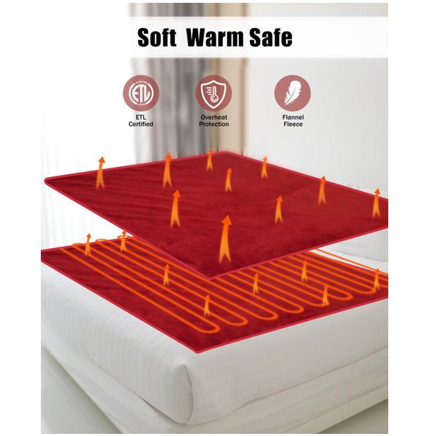 Heated Blankets Electric Throws with Double-Layer Flannel, 6 Heating Levels, 3 Hours Auto-Off, Fast Heat & ETL Certification, Home Office Use & Machine Washable, 50" x 60" | Wine Red | OWF-PJA