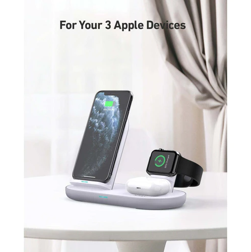 AUKEY LC-A3 Aircore 3 in 1 Wireless Charging Station Stand - White
