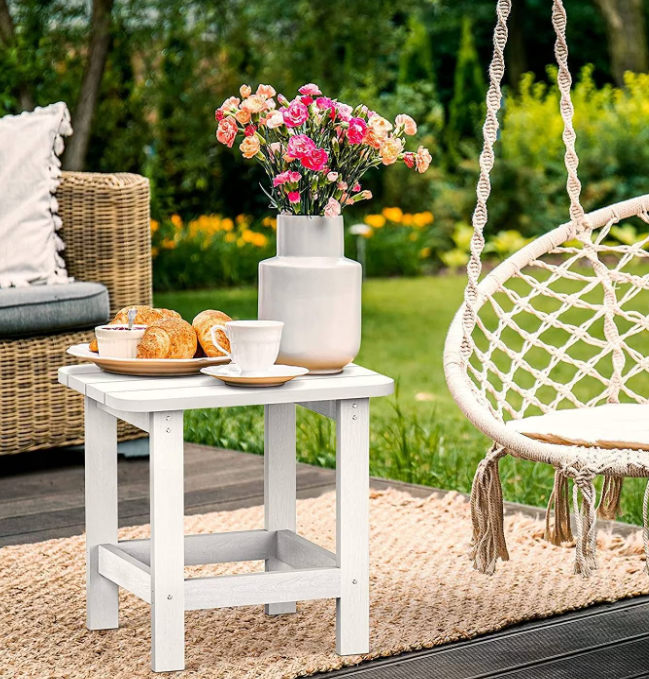 SNAN Outdoor Side Table, Adirondack Outdoor Side Table for Garden, Porch, Beach, Indoors and More, 18.9L 14.9W 18.1H Inches, White TF-3333C1
