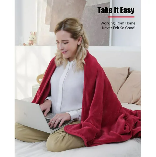 Heated Blankets Electric Throws with Double-Layer Flannel, 6 Heating Levels, 3 Hours Auto-Off, Fast Heat & ETL Certification, Home Office Use & Machine Washable, 50" x 60" | Wine Red | OWF-PJA