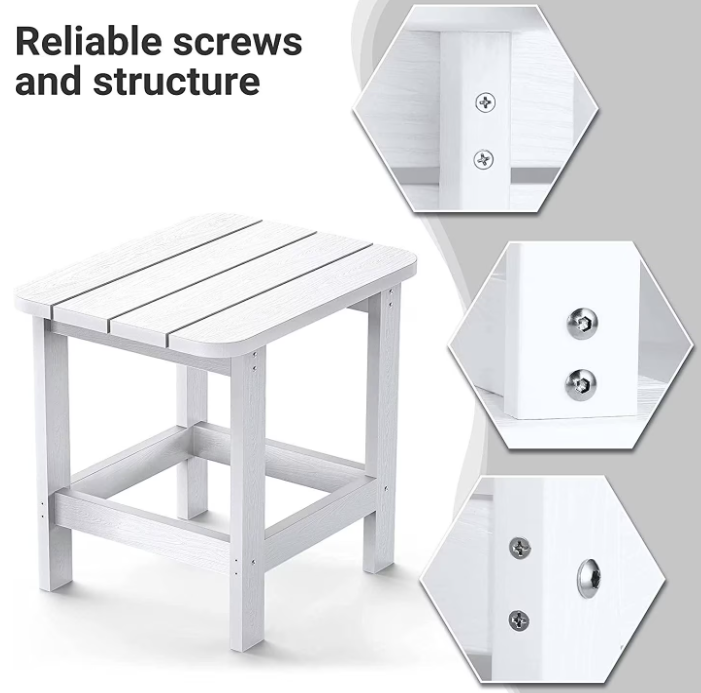 SNAN Outdoor Side Table, Adirondack Outdoor Side Table for Garden, Porch, Beach, Indoors and More, 18.9L 14.9W 18.1H Inches, White TF-3333C1