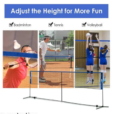 Amzdeal 17ft. Portable Badminton & Volleyball Net Set, for Indoor Outdoor, Blue