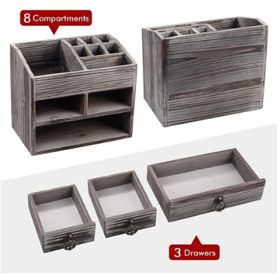 Wooden Makeup Organizer Storage Organizer with 3 Drawers 8 Compartments Desk Cosmetic Storage Box RSMBG215762