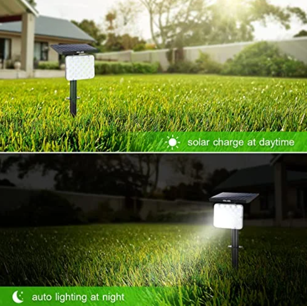 GOLABS 64 LEDs Solar Landscape Spotlights, 2-in-1 Waterproof Solar Powered Wall Lights, Adjustable Cold & Warm Outdoor Decorative Lighting for Yard Garden Driveway Porch Walkway Pool Patio 2 Pack