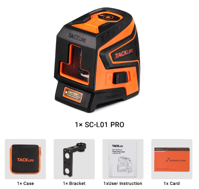 TACKLIFE Green Pro Cross Line Laser Level, Three Modules With 2 Laser Heads, Easy Use Mounting Bracket and Carrying Case - SC-L01 PRO
