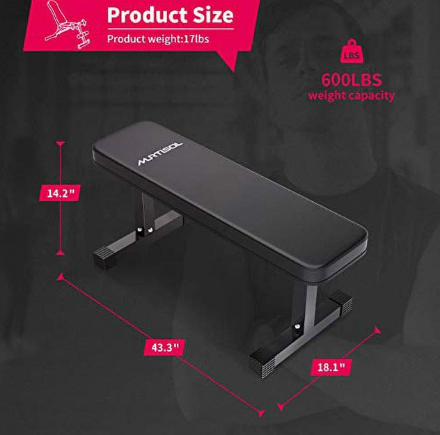Murtisol Multifunctional Weight Training and Abdominal Exercise Flat Bench Dumbbell Bench Weight Benches,Model 1211,Black 5012400300