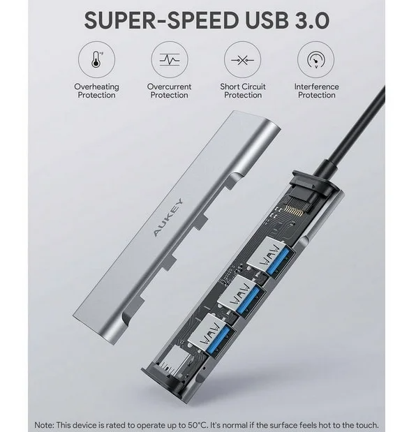 AUKEY CB-C94 4-Port USB C Hub Aluminum Alloy with 4 USB 3.0 Ports