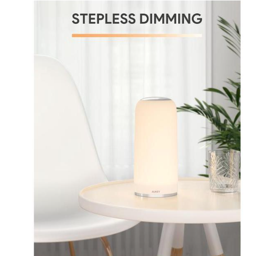 AUKEY LT-T7R Table Lamp RGB Touch-Sensitive Bedside Lamp with Timer Function Dimmable Warm White Light & Color-Changing Light, Night Light with Memory Function for Living Rooms and Bedrooms