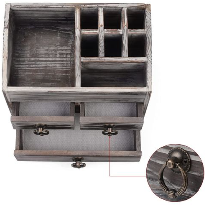 Wooden Makeup Organizer Storage Organizer with 3 Drawers 8 Compartments Desk Cosmetic Storage Box RSMBG215762