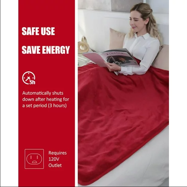 Heated Blankets Electric Throws with Double-Layer Flannel, 6 Heating Levels, 3 Hours Auto-Off, Fast Heat & ETL Certification, Home Office Use & Machine Washable, 50" x 60" | Wine Red | OWF-PJA
