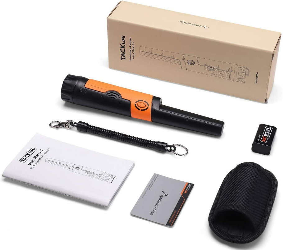 TACKLIFE Pinpointer Metal Detector Fully IP68 Waterproof with High Sensitivity, 9.8 Ft Underwater Measuring, Sound/Vibration Indication, 360° Scanning, Holster/Hanging Wire/Battery Included -MPP01