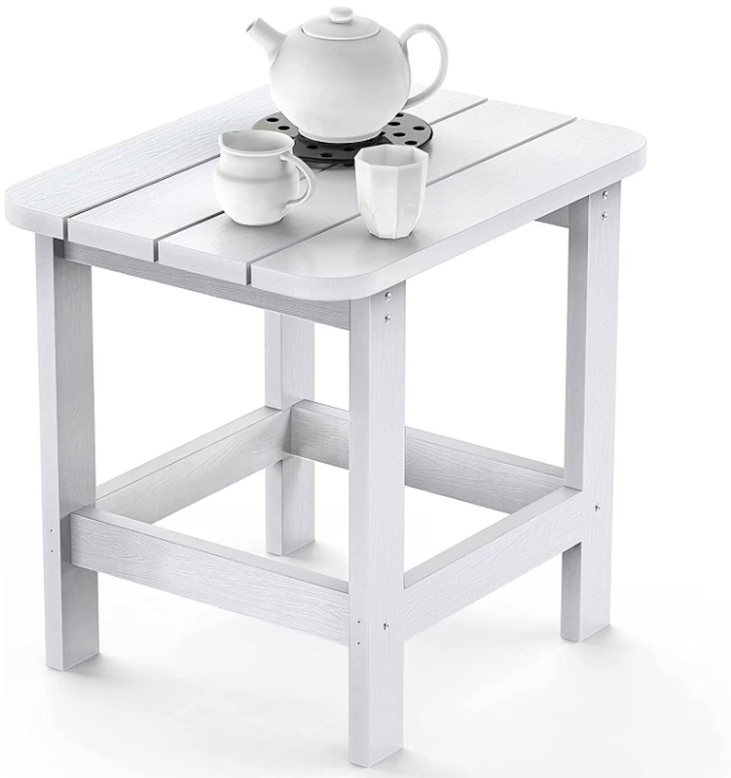 SNAN Outdoor Side Table, Adirondack Outdoor Side Table for Garden, Porch, Beach, Indoors and More, 18.9L 14.9W 18.1H Inches, White TF-3333C1