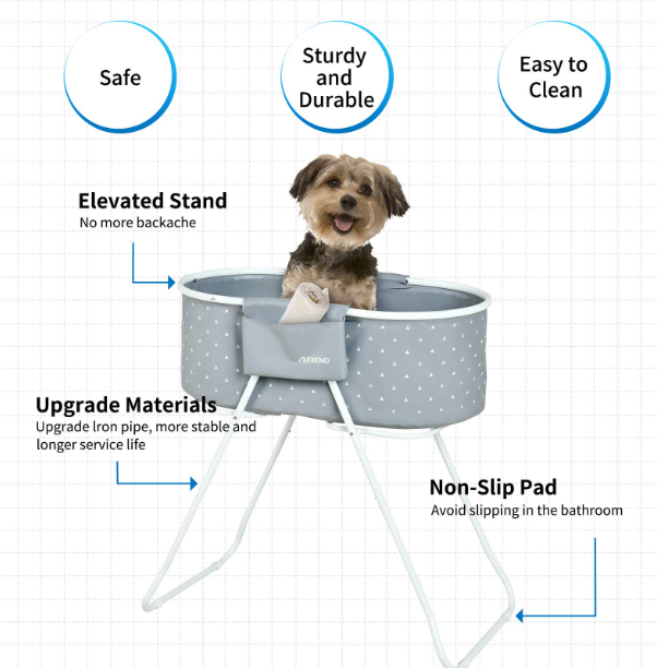 NURXIOVO Elevated Folding Dog Bath Tub and Wash Station for Bathing, Shower, and Grooming, Foldable and Portable, Indoor and Outdoor, Perfect for Small and Medium Size Dogs, Cats and Other Pet