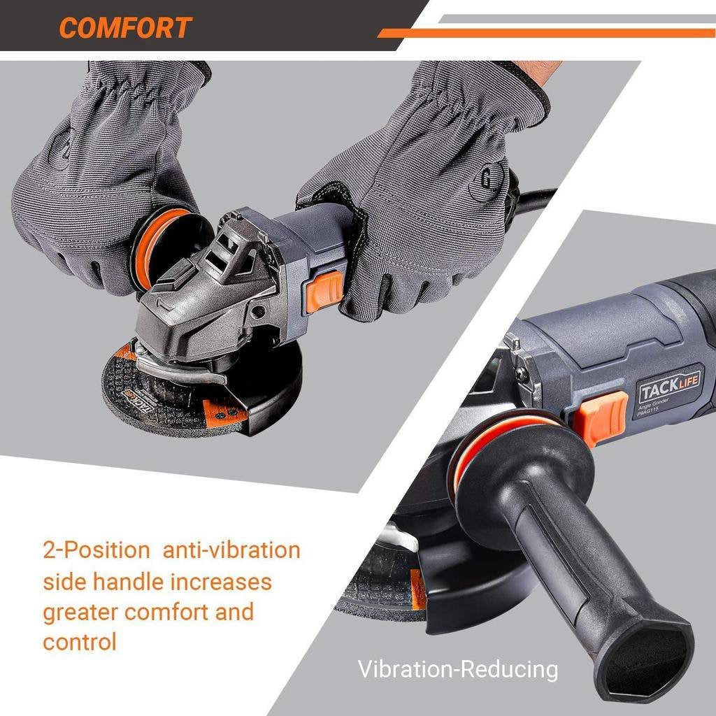 TACKLIFE 8.5Amp Angle Grinder Tool, 4-1/2-inch Angle Grinder 12000RPM, with Anti-Vibration Handle - P9AG115