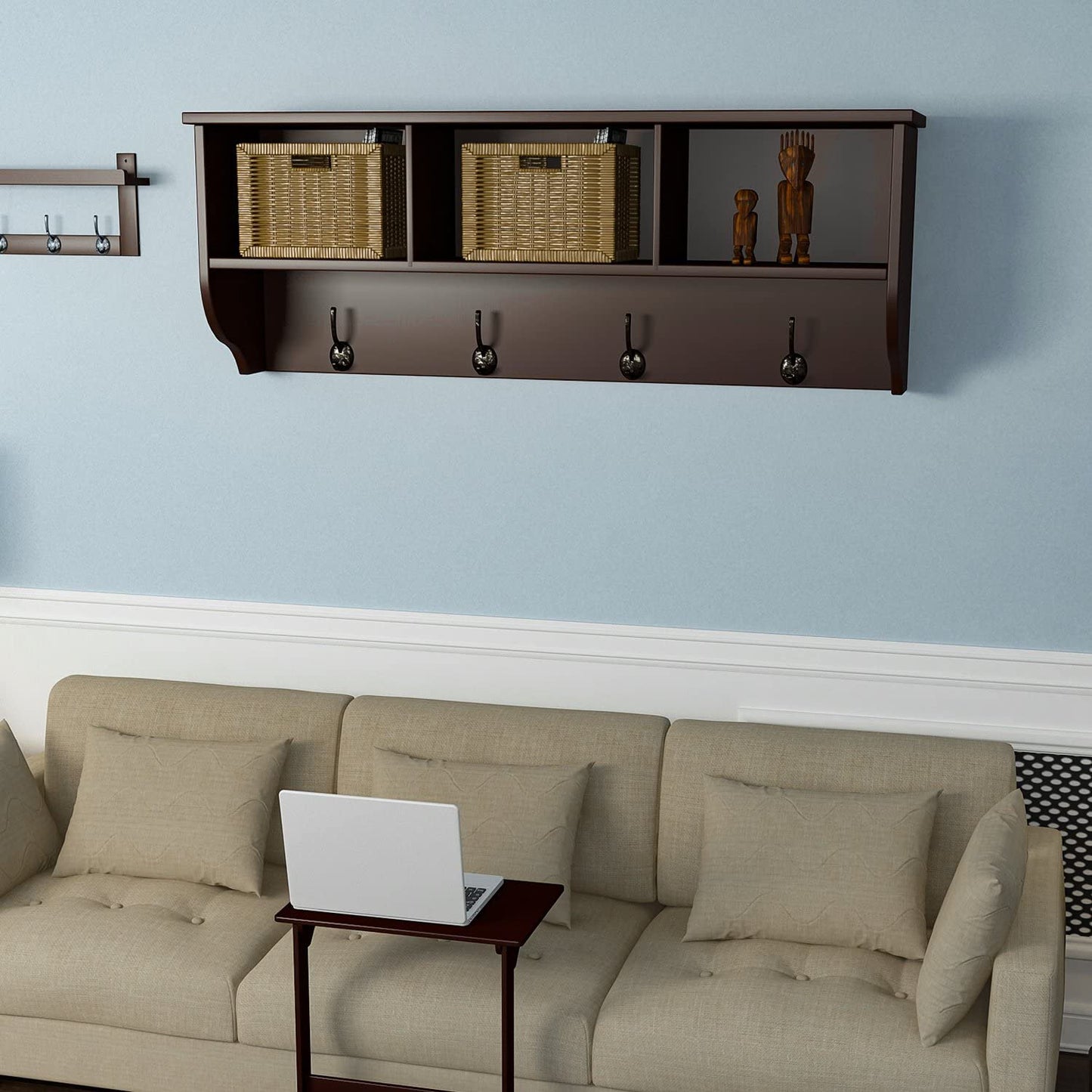 Homfa Hanging Entryway Shelf, 38.6’’ Wall Mounted Storage Cabinets Coat Rack with 4 Dual Hooks for Hallway, Bathroom, Living Room
