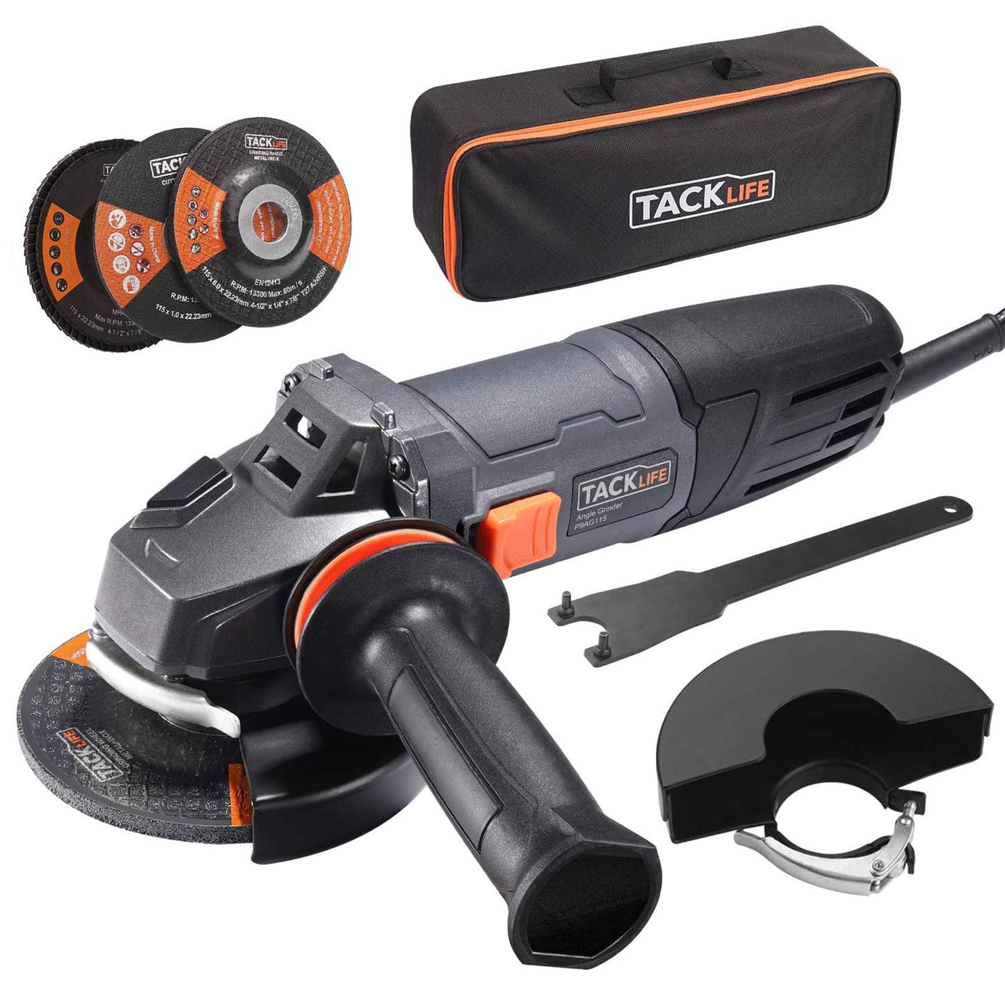TACKLIFE 8.5Amp Angle Grinder Tool, 4-1/2-inch Angle Grinder 12000RPM, with Anti-Vibration Handle - P9AG115