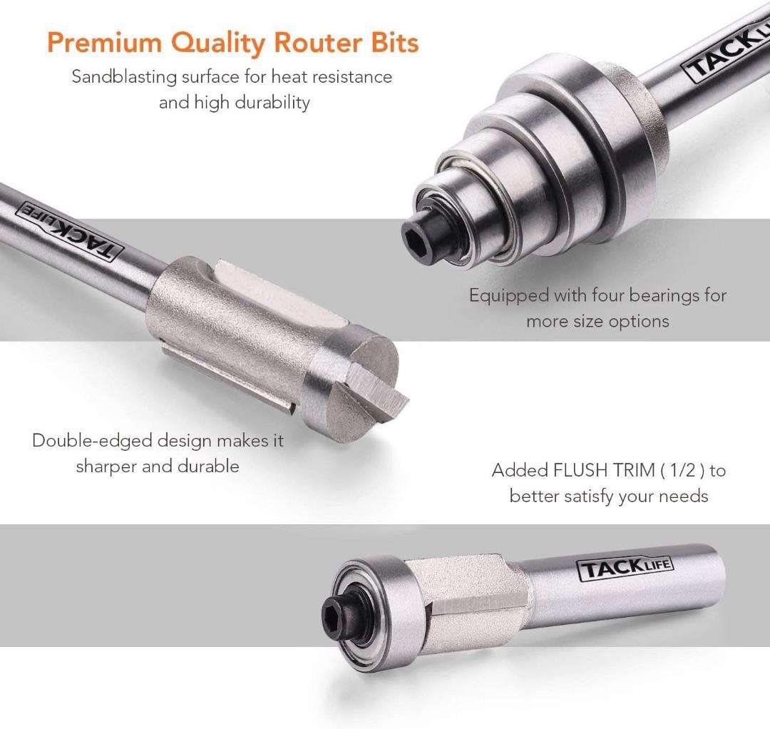 19Pcs Router Bits, Tacklife 15Pcs Professional Router Bit Set with 4Pcs Extra Bearing Sets, 1/4" Shank, C3 Micro-Grain Tungsten Carbide for Router and Router Table - ARB02C