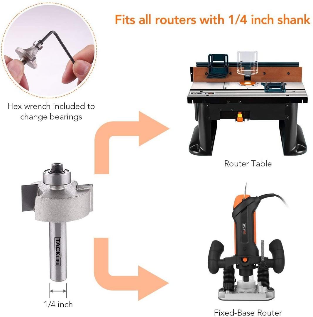 19Pcs Router Bits, Tacklife 15Pcs Professional Router Bit Set with 4Pcs Extra Bearing Sets, 1/4" Shank, C3 Micro-Grain Tungsten Carbide for Router and Router Table - ARB02C