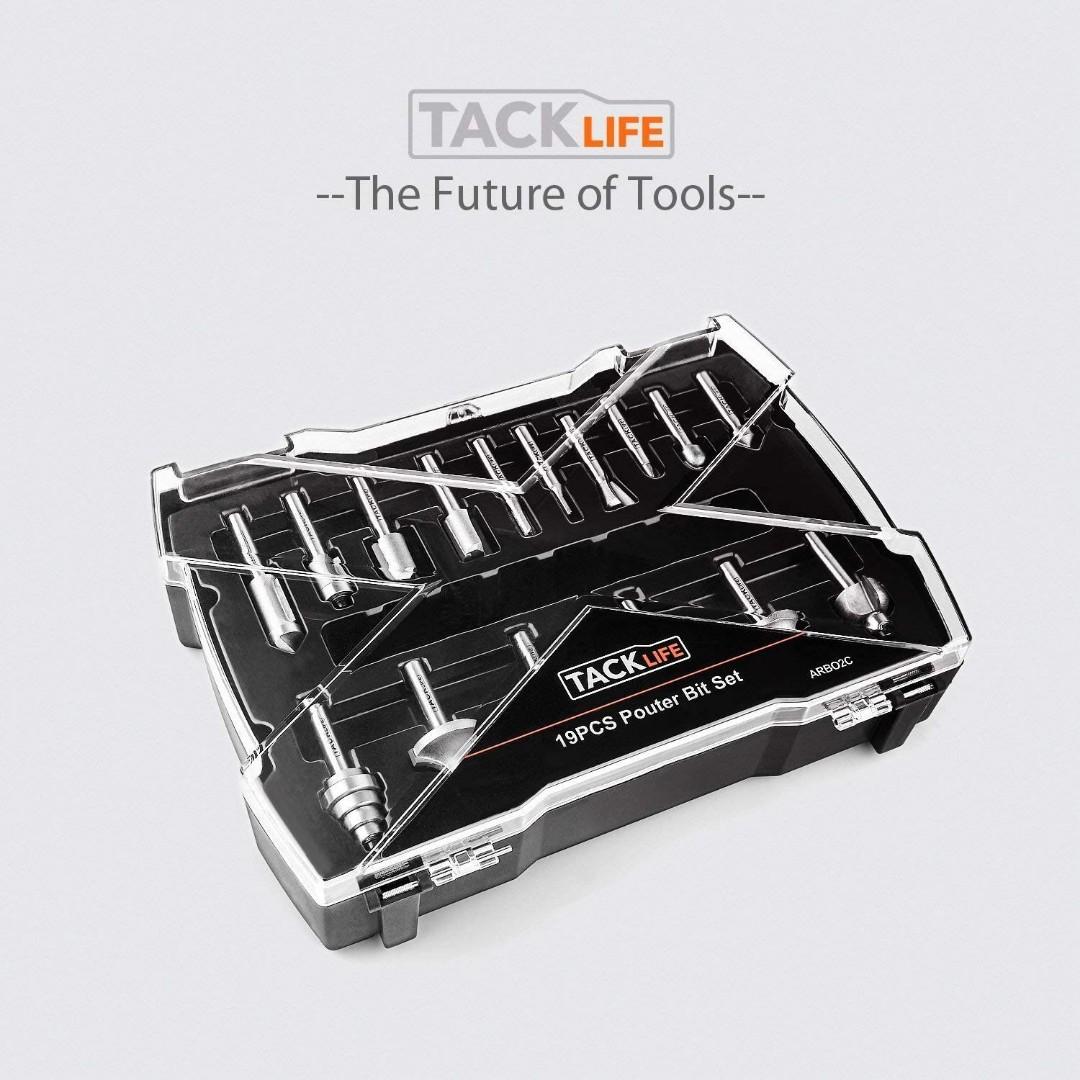 19Pcs Router Bits, Tacklife 15Pcs Professional Router Bit Set with 4Pcs Extra Bearing Sets, 1/4" Shank, C3 Micro-Grain Tungsten Carbide for Router and Router Table - ARB02C