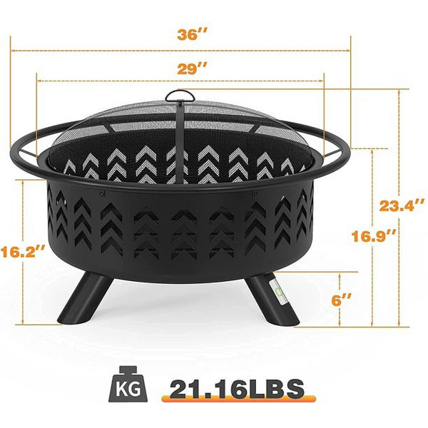 QOMOTOP Outdoor Fire Pit, 36 in Large Steel Wood Burning Fire pits with Spark Screen and Fireplace Cover, for Patio Party & Bonfire QTFP03
