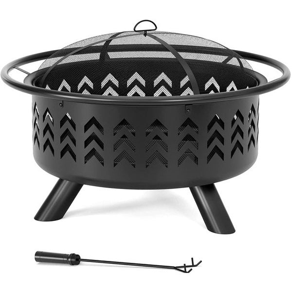 QOMOTOP Outdoor Fire Pit, 36 in Large Steel Wood Burning Fire pits with Spark Screen and Fireplace Cover, for Patio Party & Bonfire QTFP03
