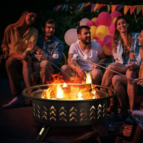 QOMOTOP Outdoor Fire Pit, 36 in Large Steel Wood Burning Fire pits with Spark Screen and Fireplace Cover, for Patio Party & Bonfire QTFP03