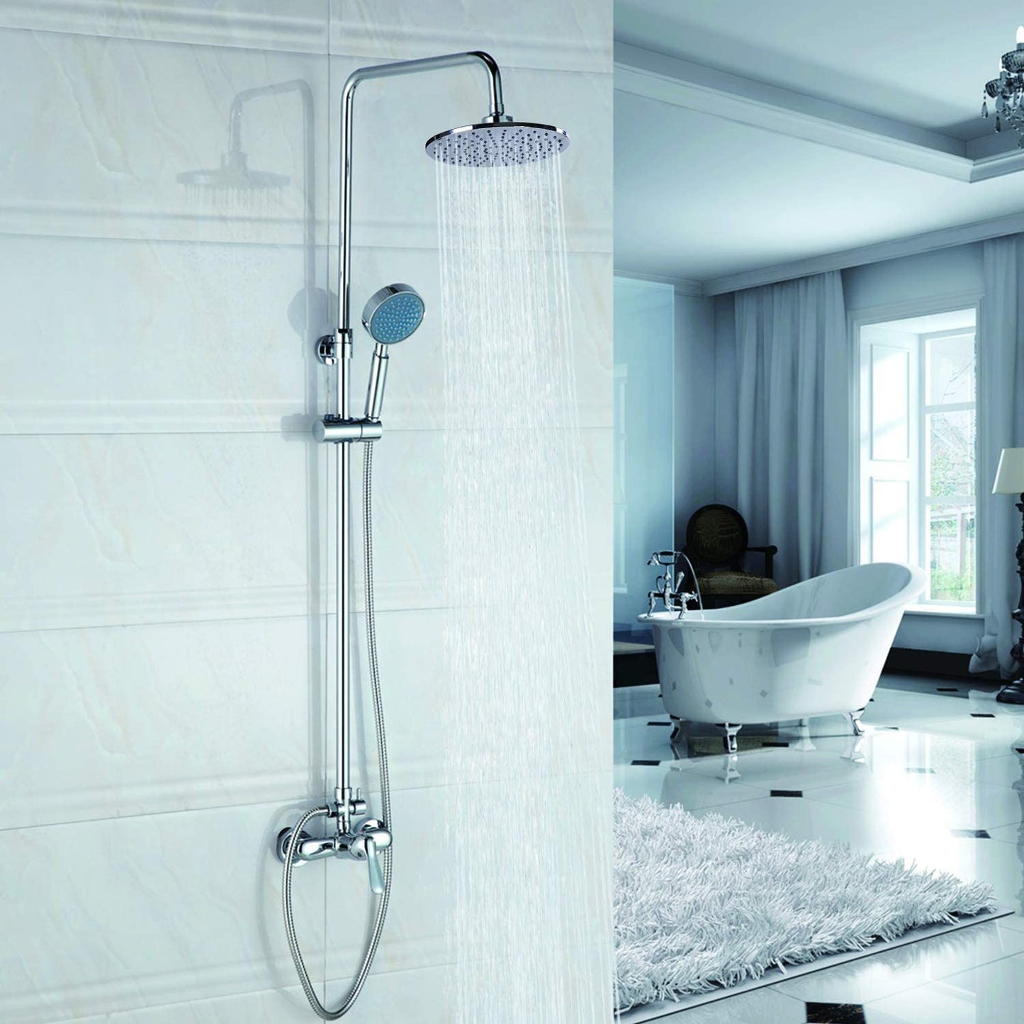 9 Inches Shower Head, TECCPO High Pressure Shower Head with ABS Polish Chrome Finish, Adjustable Pure Copper Swivel Ball Joint with Filter to Anti-Clog & Anti-Leak | TBSH01X