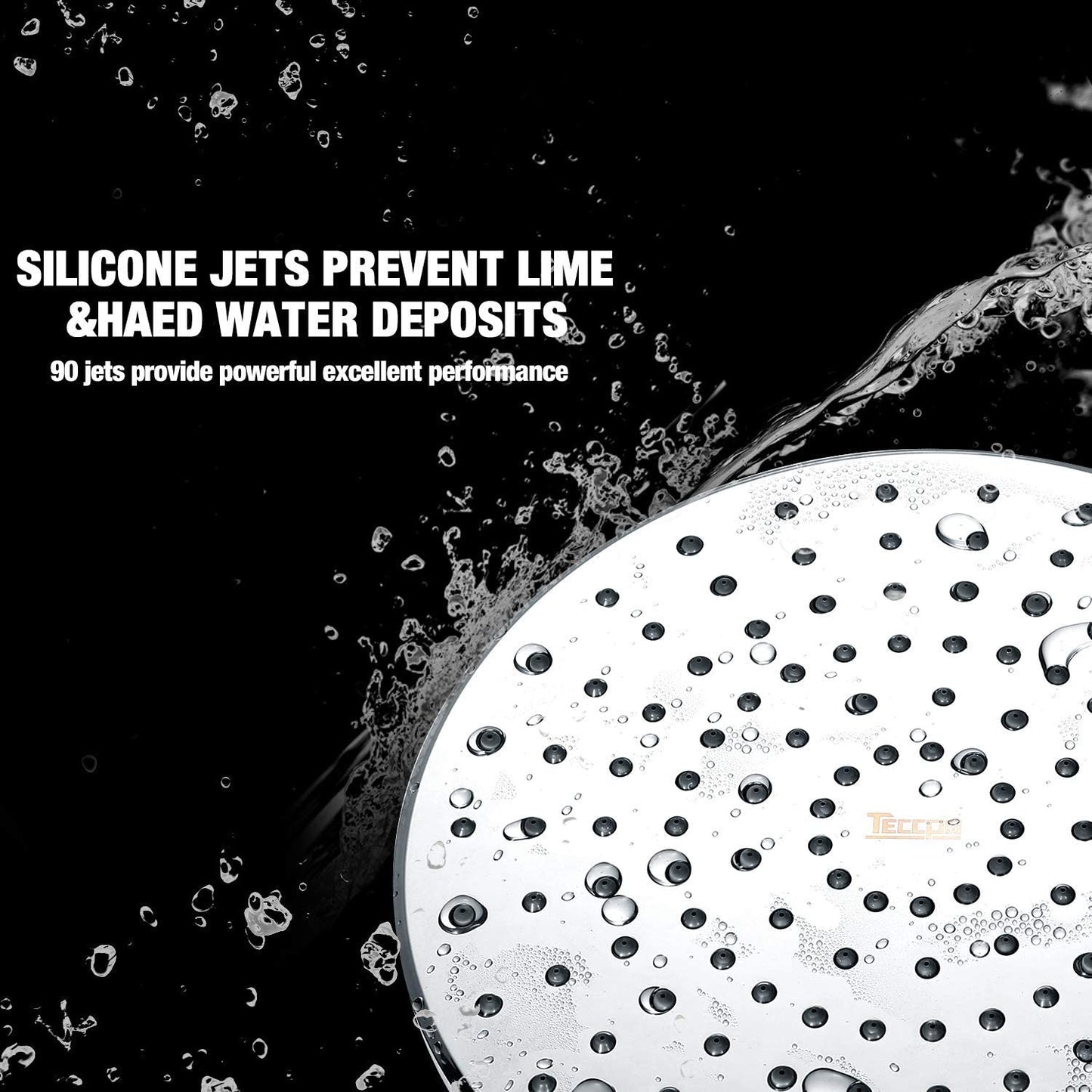 9 Inches Shower Head, TECCPO High Pressure Shower Head with ABS Polish Chrome Finish, Adjustable Pure Copper Swivel Ball Joint with Filter to Anti-Clog & Anti-Leak | TBSH01X