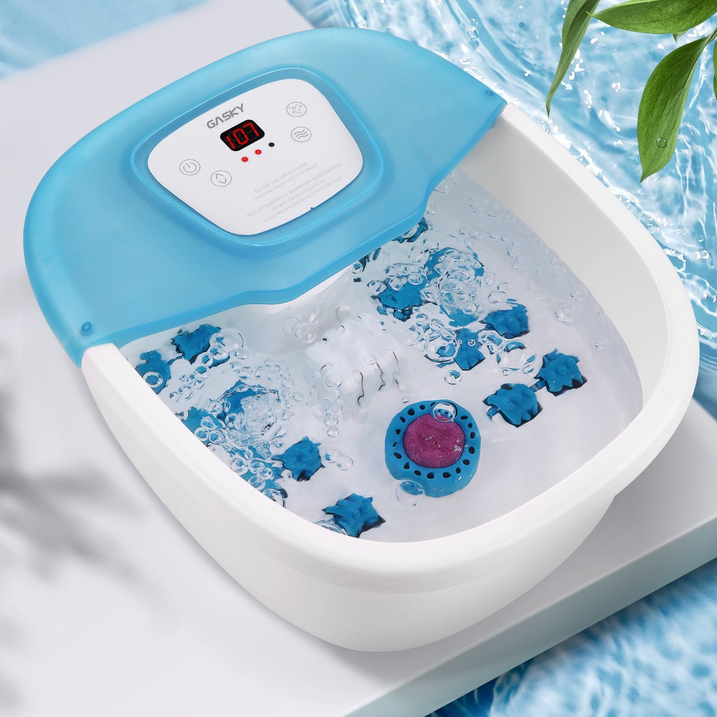 Gasky Foot Bath Massager Adjustable Temperature Foot Soaking Bath Basin with Heat, Vibration, Bubbles and Pedicure Grinding Stone, 16 Shiatsu Masssage Rollers