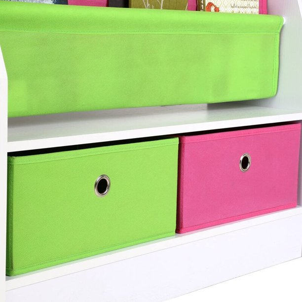 Homfa Kids Bookshelf with Toy Organizers and Storage, Bookcase for Kids Room, Book Rack Non-Woven Fabric with 2 Storage Bin for Toddlers