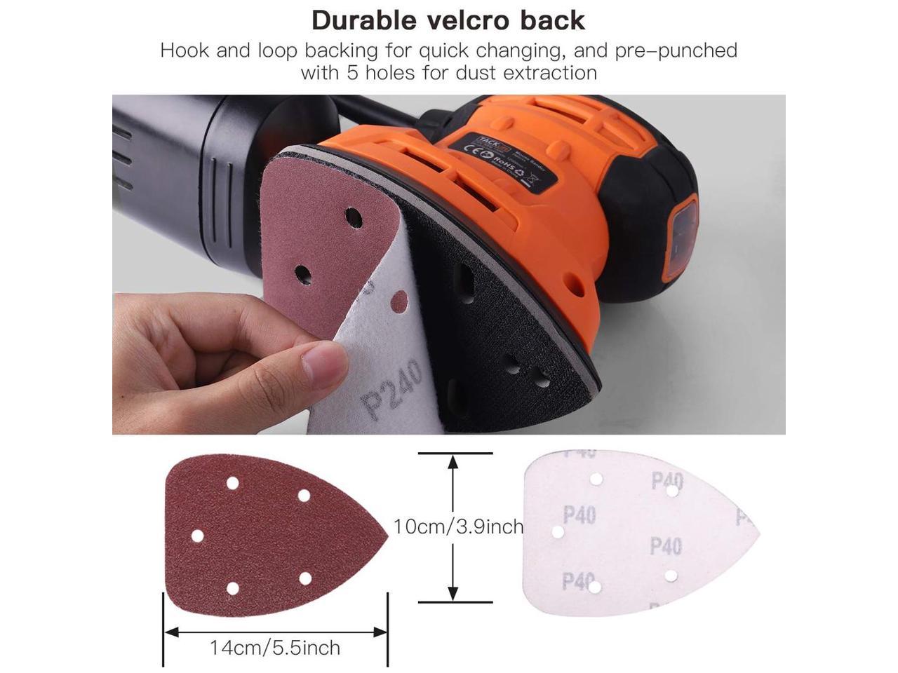 TACKLIFE 50Pcs Mouse Detail Sander Sandpaper 40/60/80/100/240 Grits Hook And Loop Assorted Sanding Paper suitable forTacklife multi-sander PMS02B- ASD2A