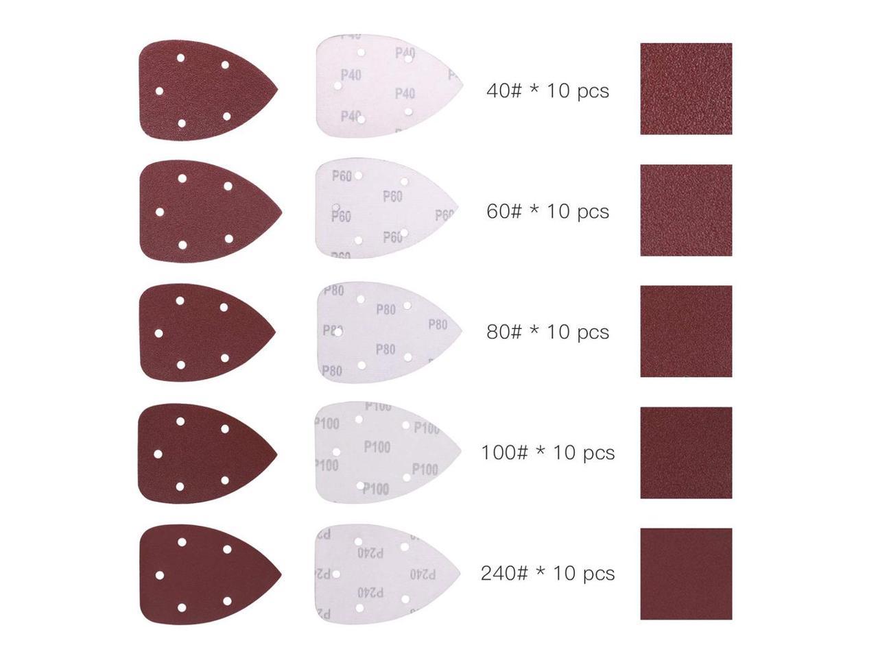 TACKLIFE 50Pcs Mouse Detail Sander Sandpaper 40/60/80/100/240 Grits Hook And Loop Assorted Sanding Paper suitable forTacklife multi-sander PMS02B- ASD2A