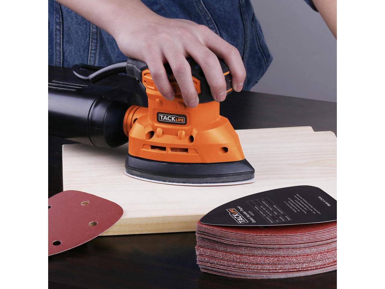 TACKLIFE 50Pcs Mouse Detail Sander Sandpaper 40/60/80/100/240 Grits Hook And Loop Assorted Sanding Paper suitable forTacklife multi-sander PMS02B- ASD2A