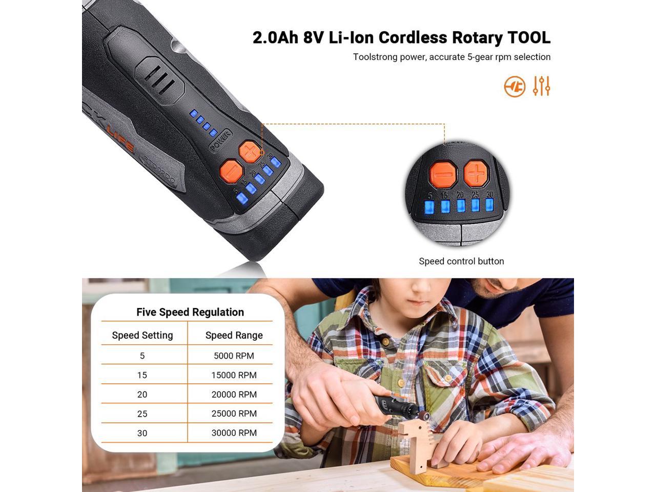 TACKLIFE RTD02DC - Cordless rotary tool 8V Motor 2.0 Ah Li-ion Battery with 43 Accessories, Long Endurance home/home other Rotary Tool