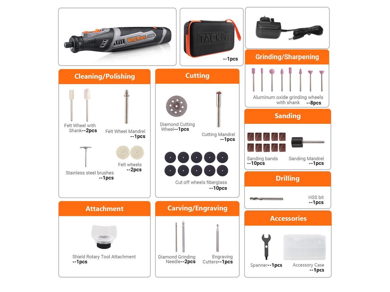 TACKLIFE RTD02DC - Cordless rotary tool 8V Motor 2.0 Ah Li-ion Battery with 43 Accessories, Long Endurance home/home other Rotary Tool