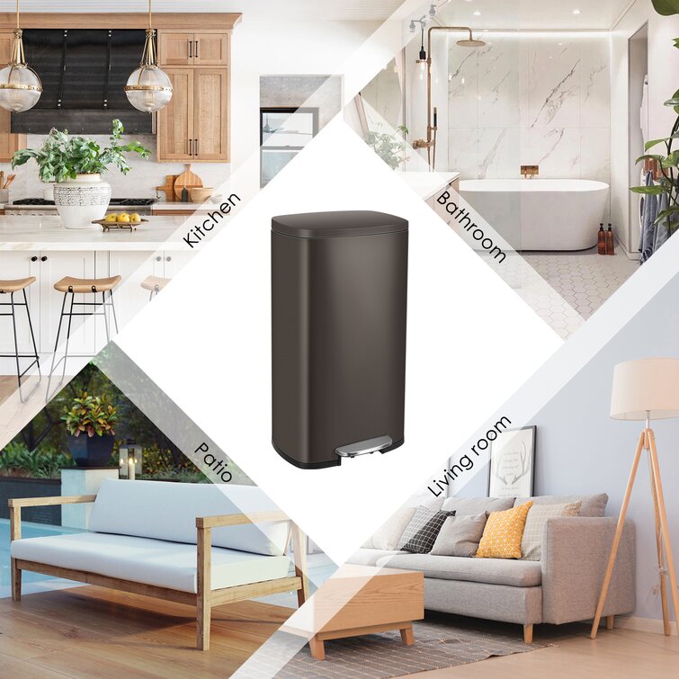 Kitchen Trash Can, 8 Gallon(30L) Fingerprint Proof Stainless Steel Garbage Can With Removable Inner Bucket And Hinged Lids, Pedal Rubbish Bin 13.6Lx9.5Wx25h Inch Home Office